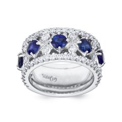 White Gold and Blue Sapphire Diamond Ring