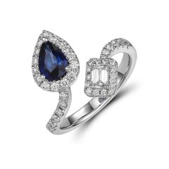 Gemini Sapphire and Emerald Cut Diamond Ring