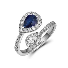 Gemini Sapphire and Pear Cut Diamond Ring