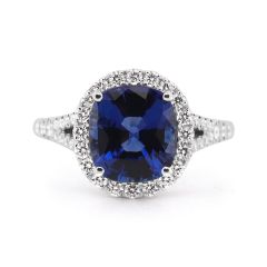 Cushion Sapphire and Diamond Halo Ring