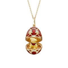 Yellow Gold Red Guilloché Enamel Dog Surprise Locket
